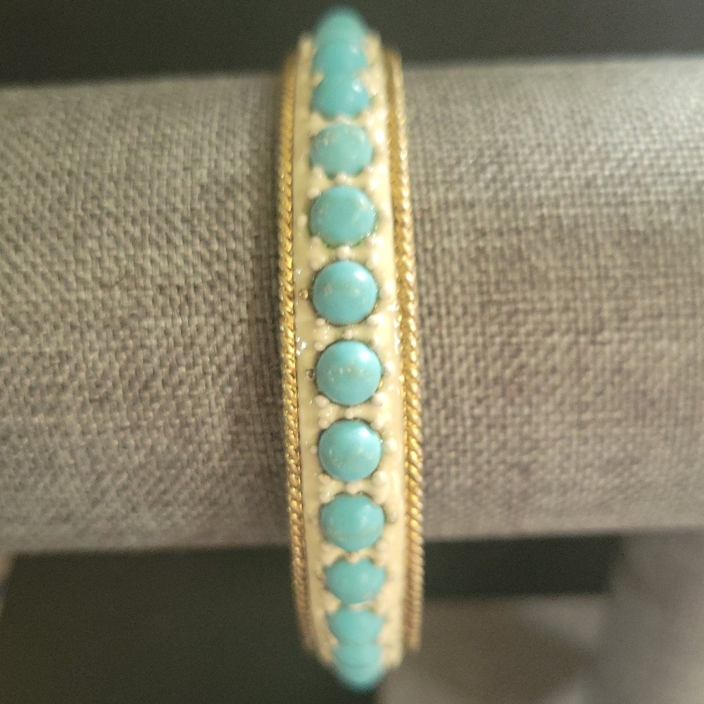 Juicy Couture Gold Faux Turquoise Enamel Bangle Bracelet Size 2.5 Cottagecore
